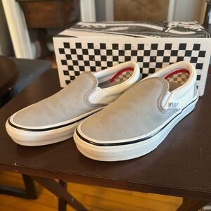 Grey and White Vans Skate Slip Ons